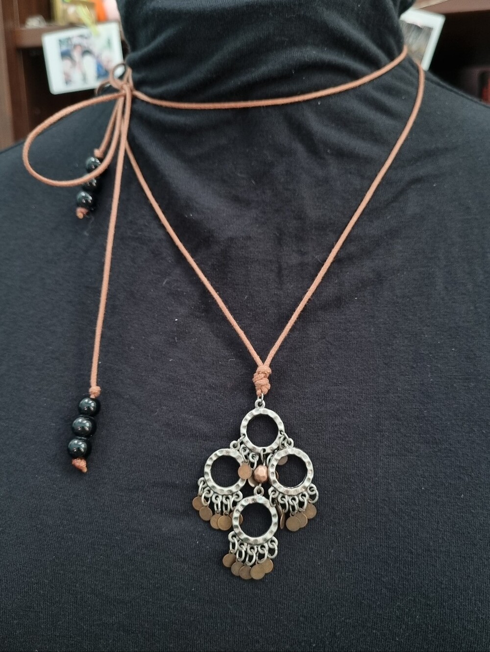 SLS Creation | Ooak Leather Cord Necklace With Boho Pendant